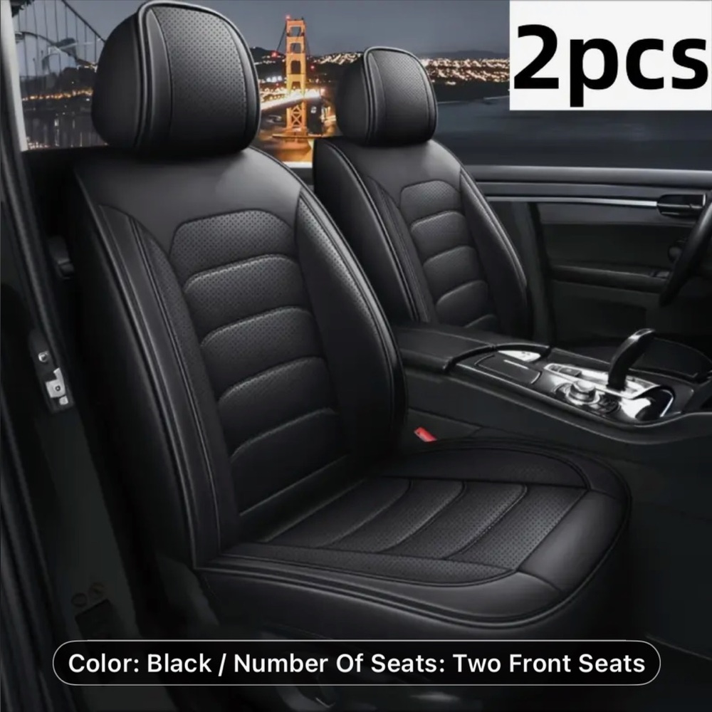 Faux Leather Front Car Seat Covers - Black - 2 Pieces